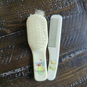 Vintage Brush & Comb Set Baby Child Decor Cartoon Animals White Retro